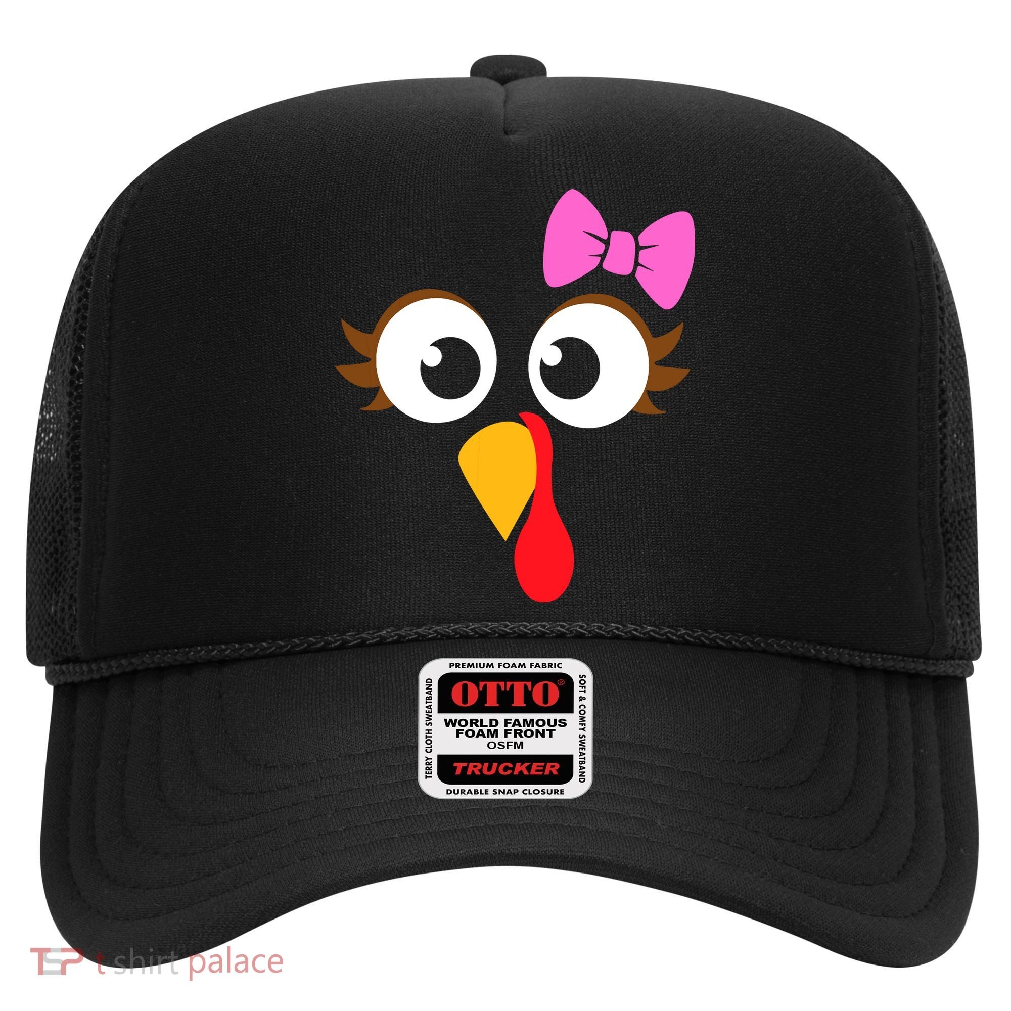 Turkey Face Girl Pink Bow, Thanksgiving Gift Hat