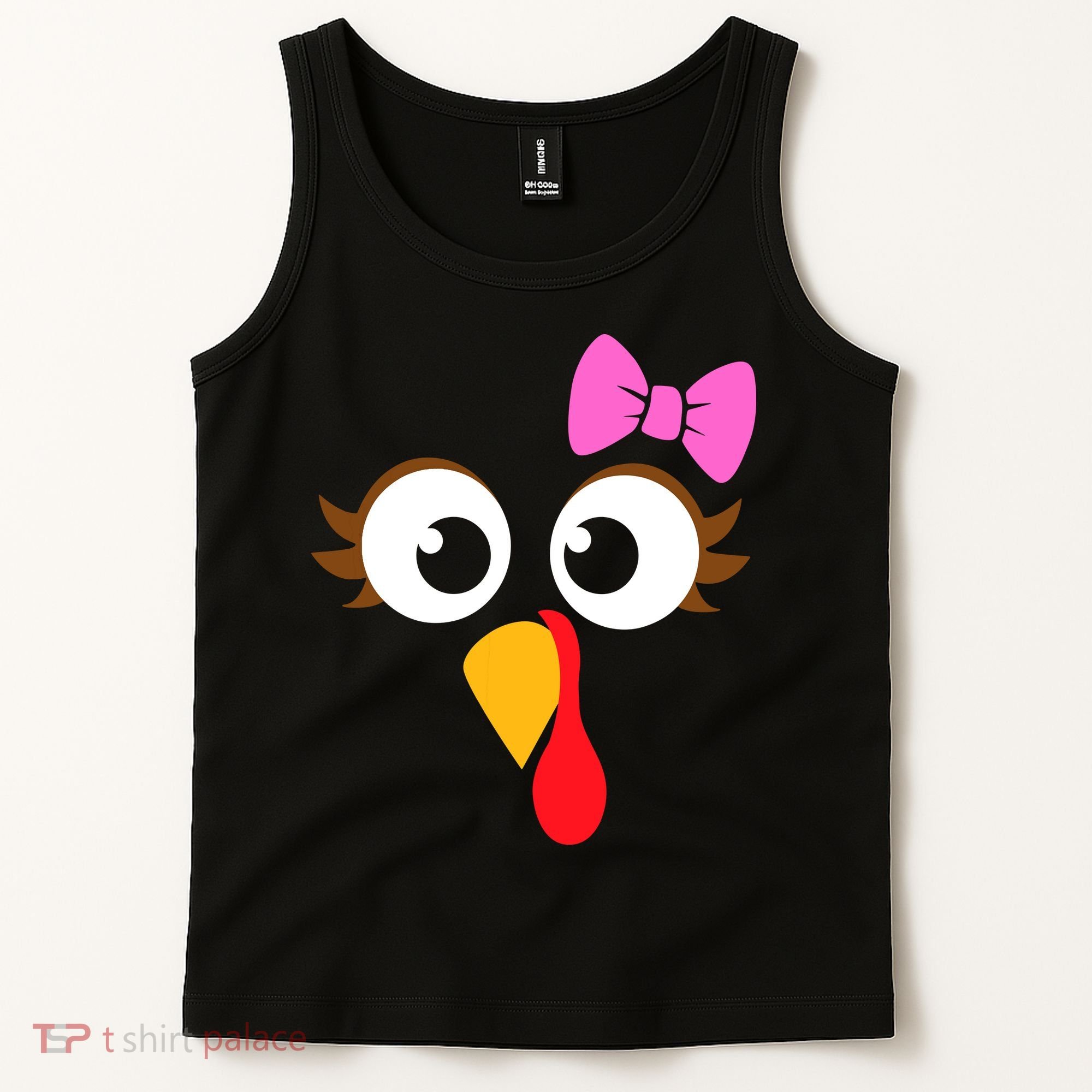 Turkey Face Girl Pink Bow, Thanksgiving Gift Tank Top