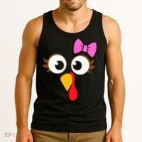 Turkey Face Girl Pink Bow, Thanksgiving Gift Tank Top thumb 3