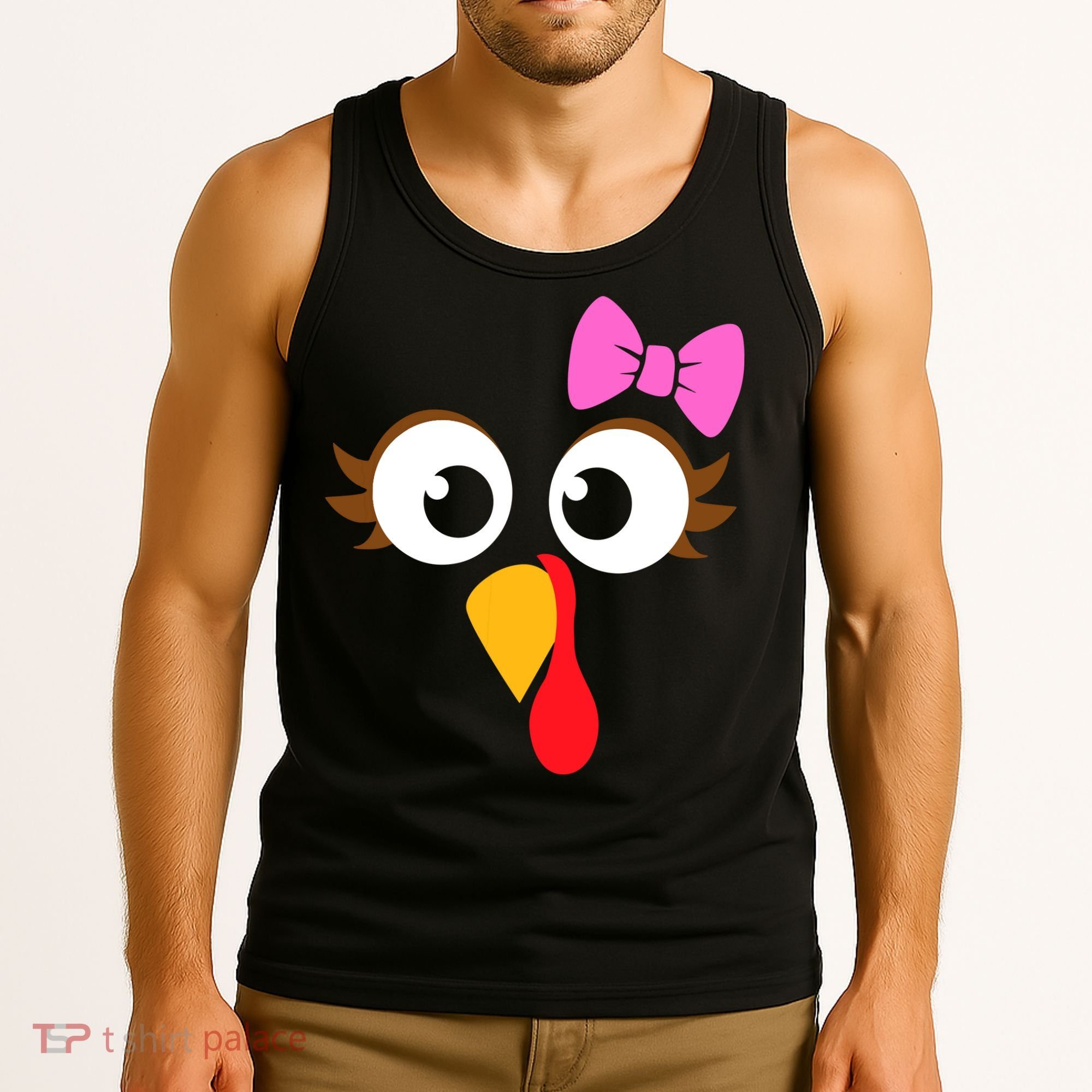 Turkey Face Girl Pink Bow, Thanksgiving Gift Tank Top