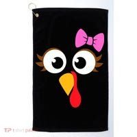 Turkey Face Girl Pink Bow, Thanksgiving Gift Golf Towel thumb 0