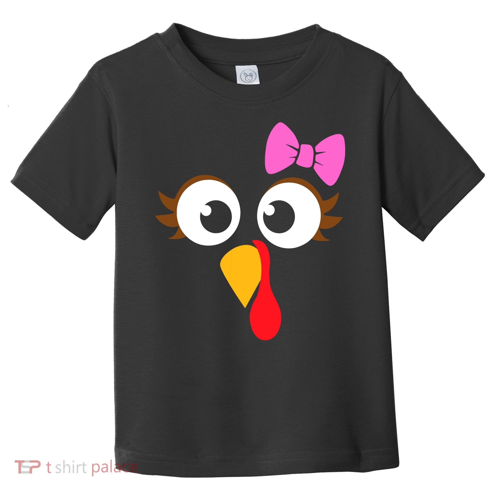 Turkey Face Girl Pink Bow, Thanksgiving Gift Toddler T-Shirt