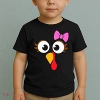 Turkey Face Girl Pink Bow, Thanksgiving Gift Toddler T-Shirt thumb 2