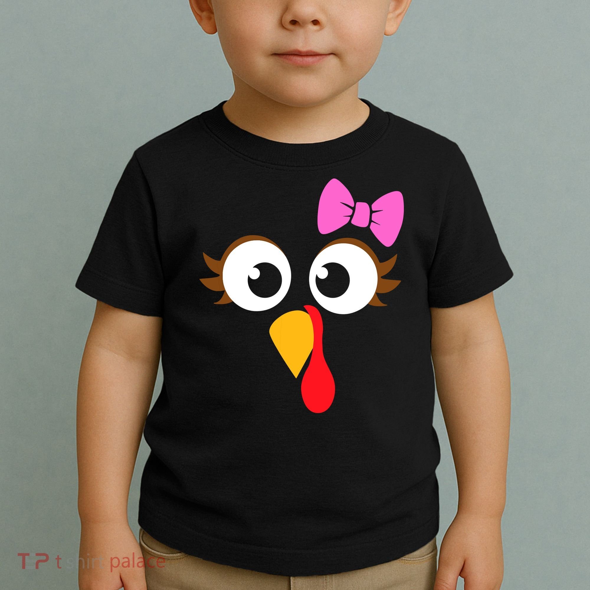 Turkey Face Girl Pink Bow, Thanksgiving Gift Toddler T-Shirt