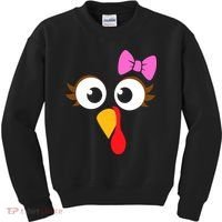 Turkey Face Girl Pink Bow, Thanksgiving Gift Kids Sweatshirt thumb 0