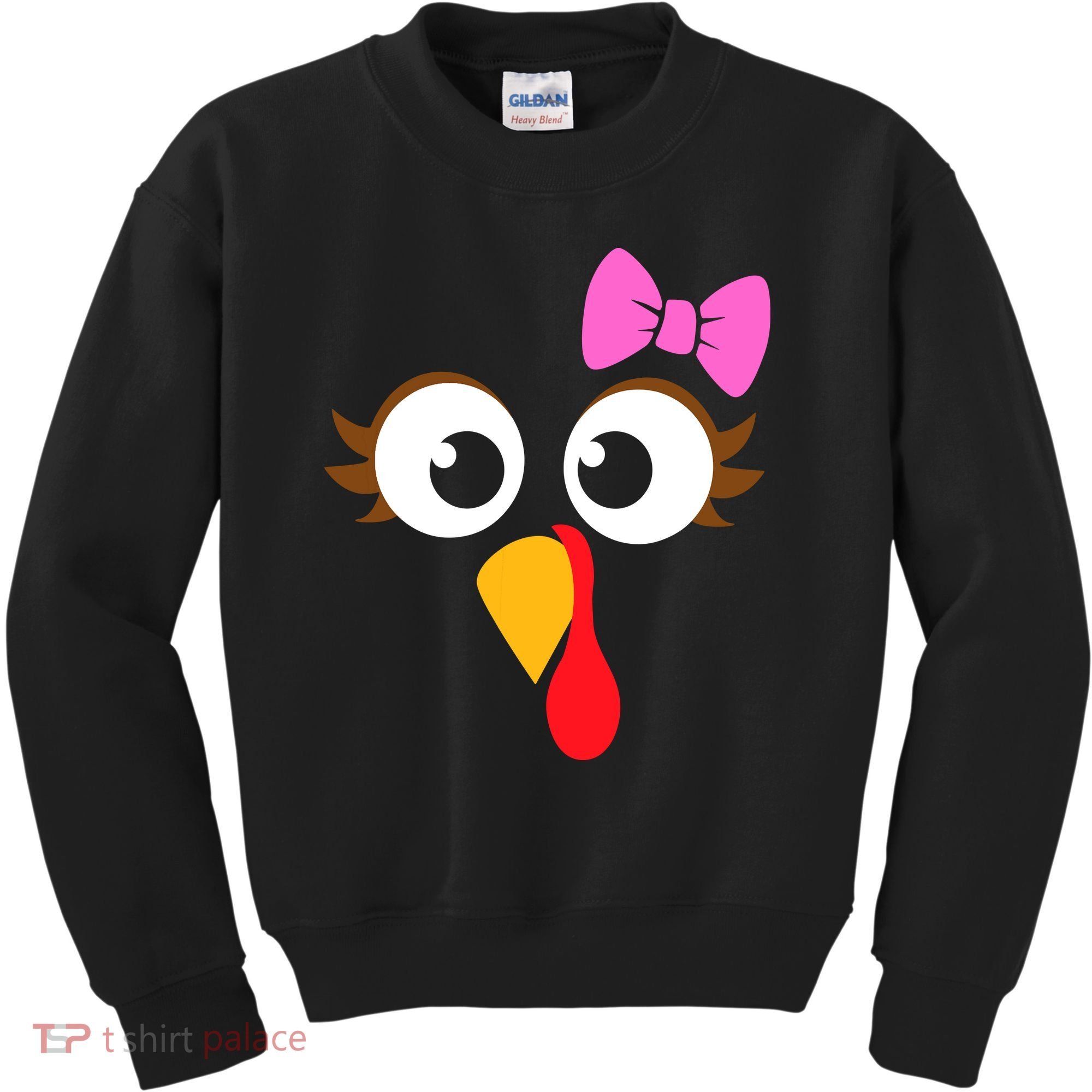 Turkey Face Girl Pink Bow, Thanksgiving Gift Kids Sweatshirt