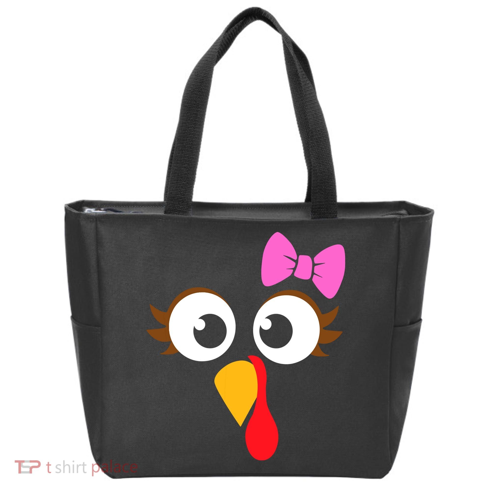 Turkey Face Girl Pink Bow, Thanksgiving Gift Tote Bag