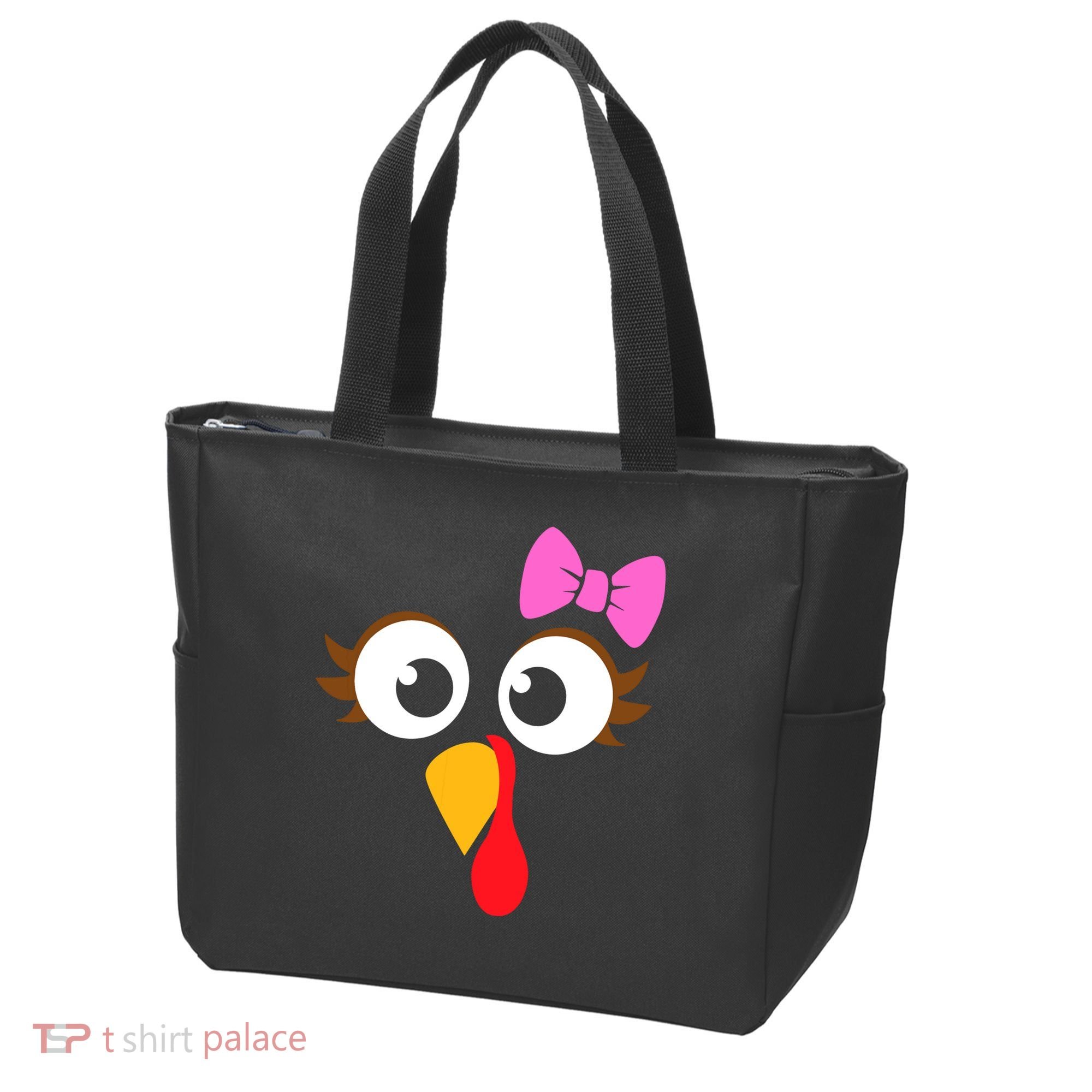 Turkey Face Girl Pink Bow, Thanksgiving Gift Tote Bag