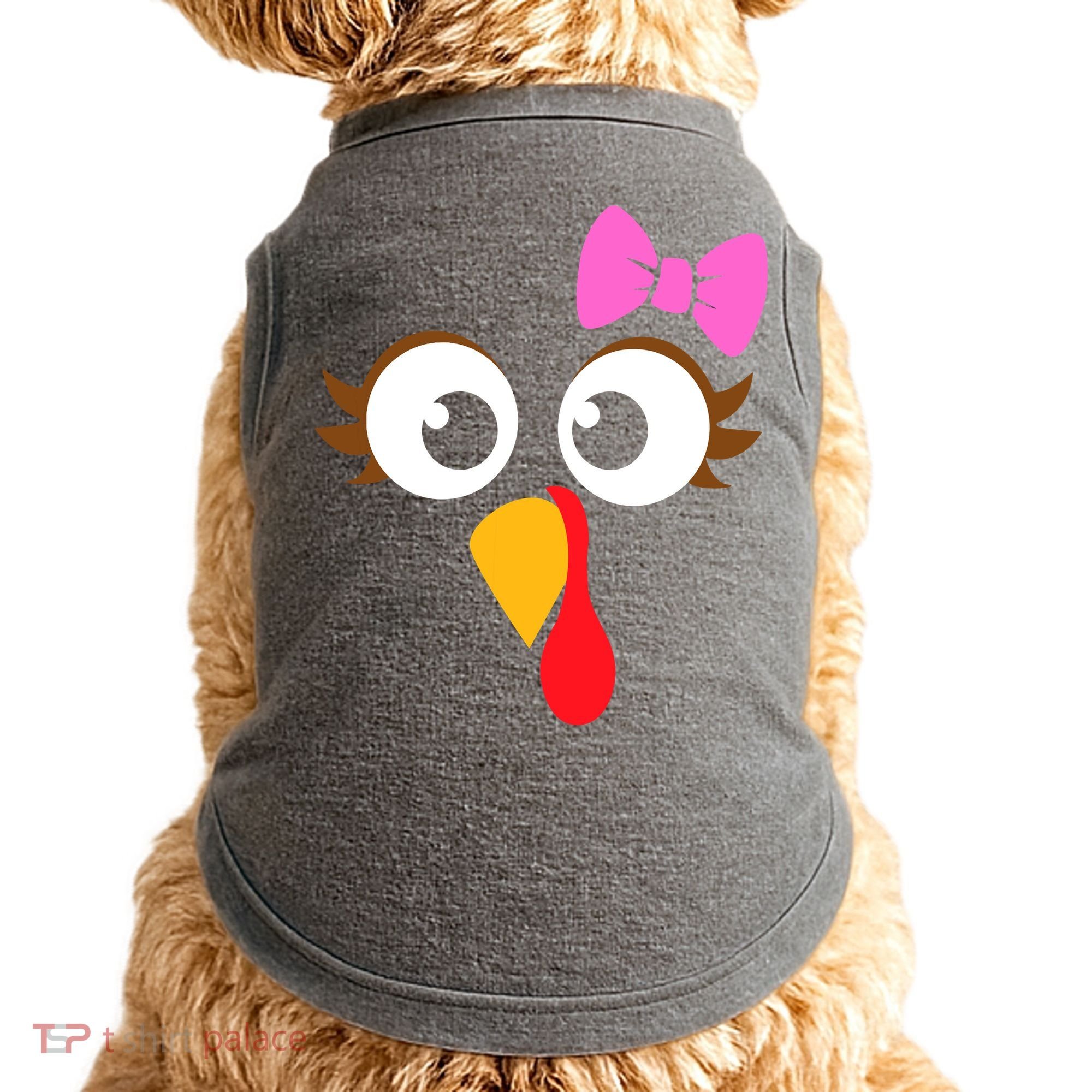 Turkey Face Girl Pink Bow, Thanksgiving Gift Doggie Tank