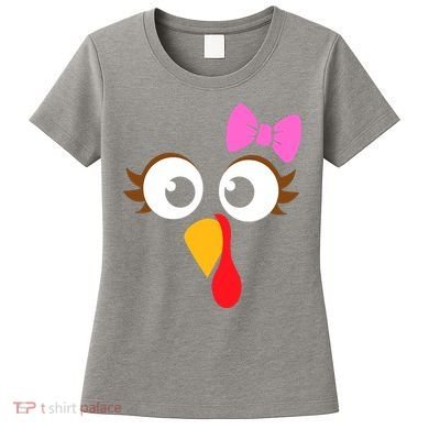 Turkey Face Girl Pink Bow, Thanksgiving Gift Women's T-Shirt
