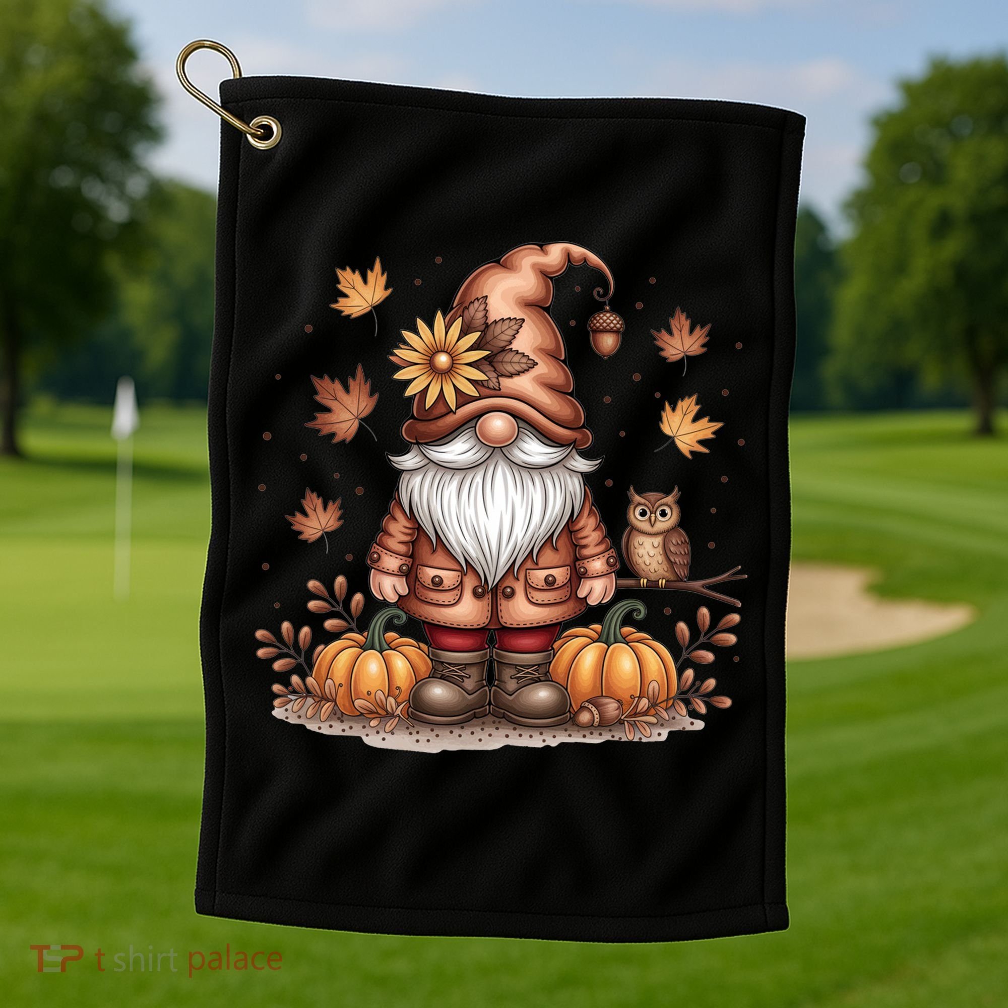 Trendy Fall Gnome Cute Thanksgiving Autumn Gift Golf Towel