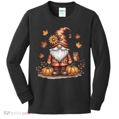 Trendy Fall Gnome Cute Thanksgiving Autumn Gift Kids Long Sleeve Shirt