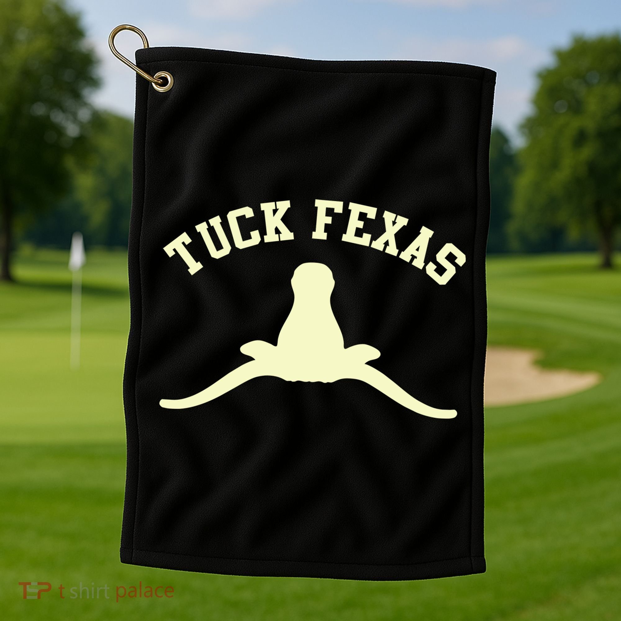 Tuck Fexas Horns Down Texas Golf Towel