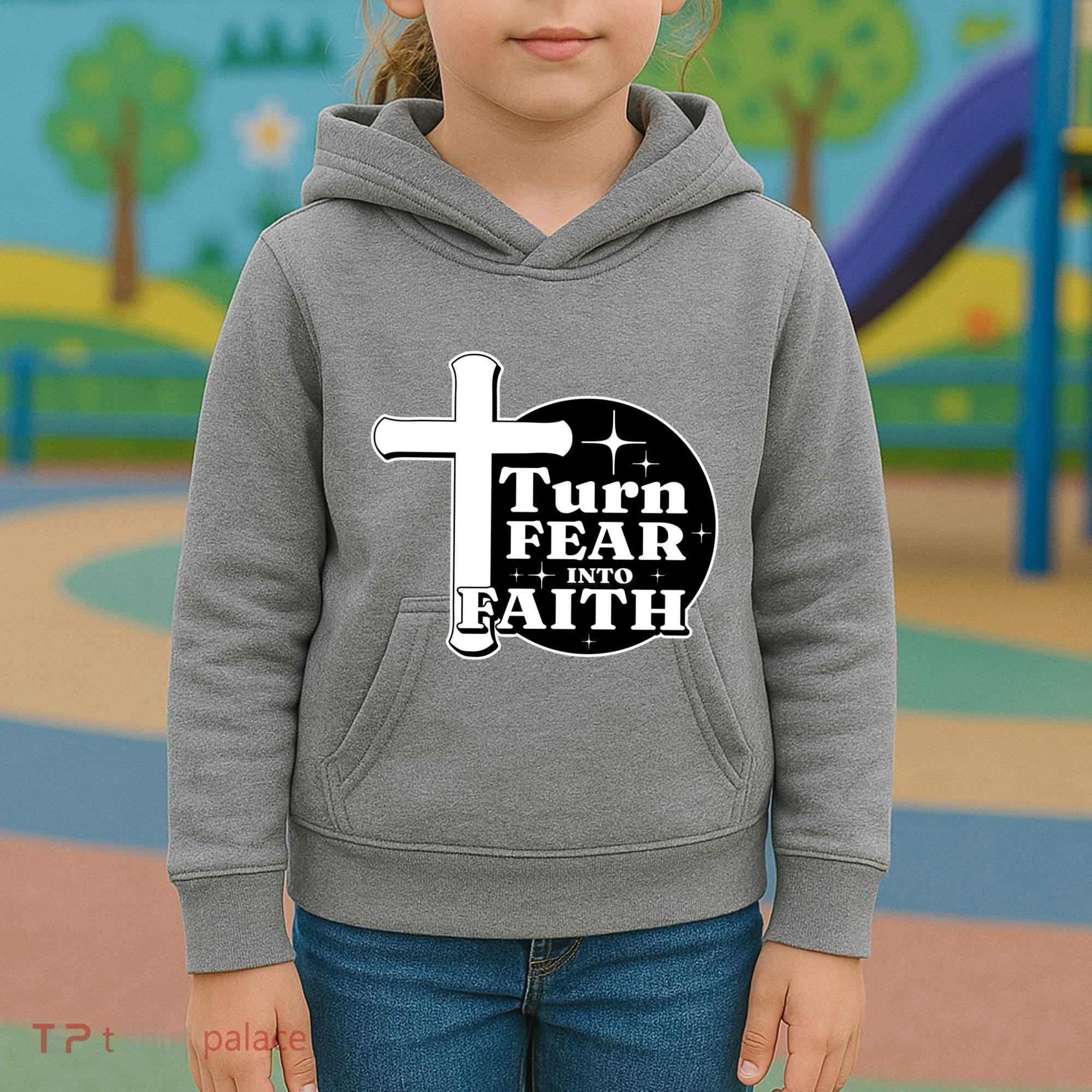 Turn Fear Into Faith Cross Kids Hoodie