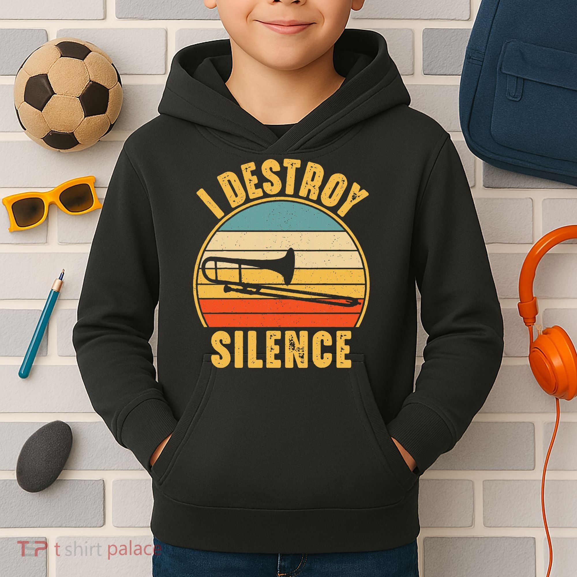 Trombonist Funny I Destroy Silence Trombone Player Kids Hoodie