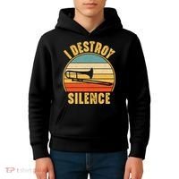 Trombonist Funny I Destroy Silence Trombone Player Kids Hoodie thumb 4