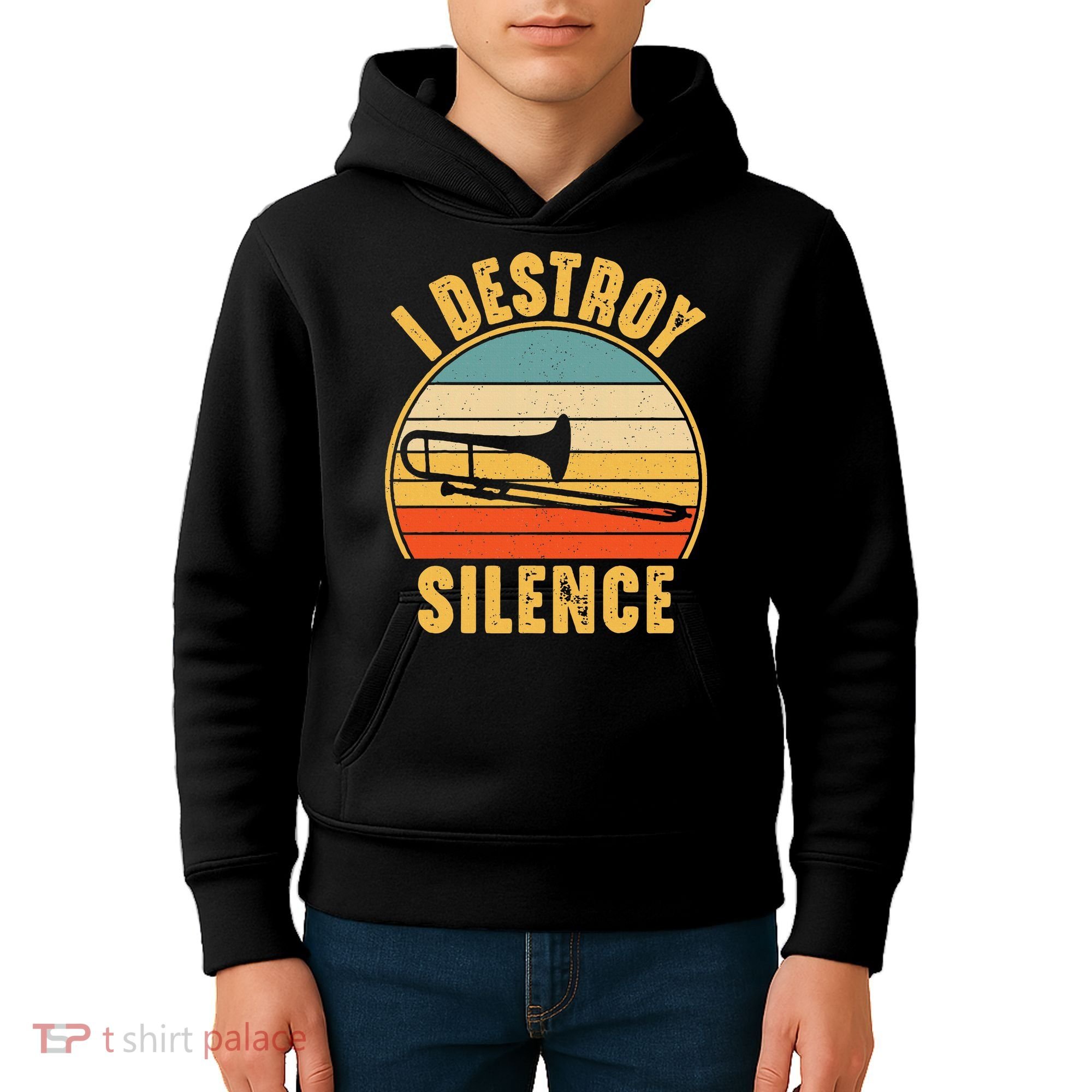 Trombonist Funny I Destroy Silence Trombone Player Kids Hoodie