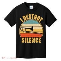 Trombonist Funny I Destroy Silence Trombone Player Kids T-Shirt thumb 0
