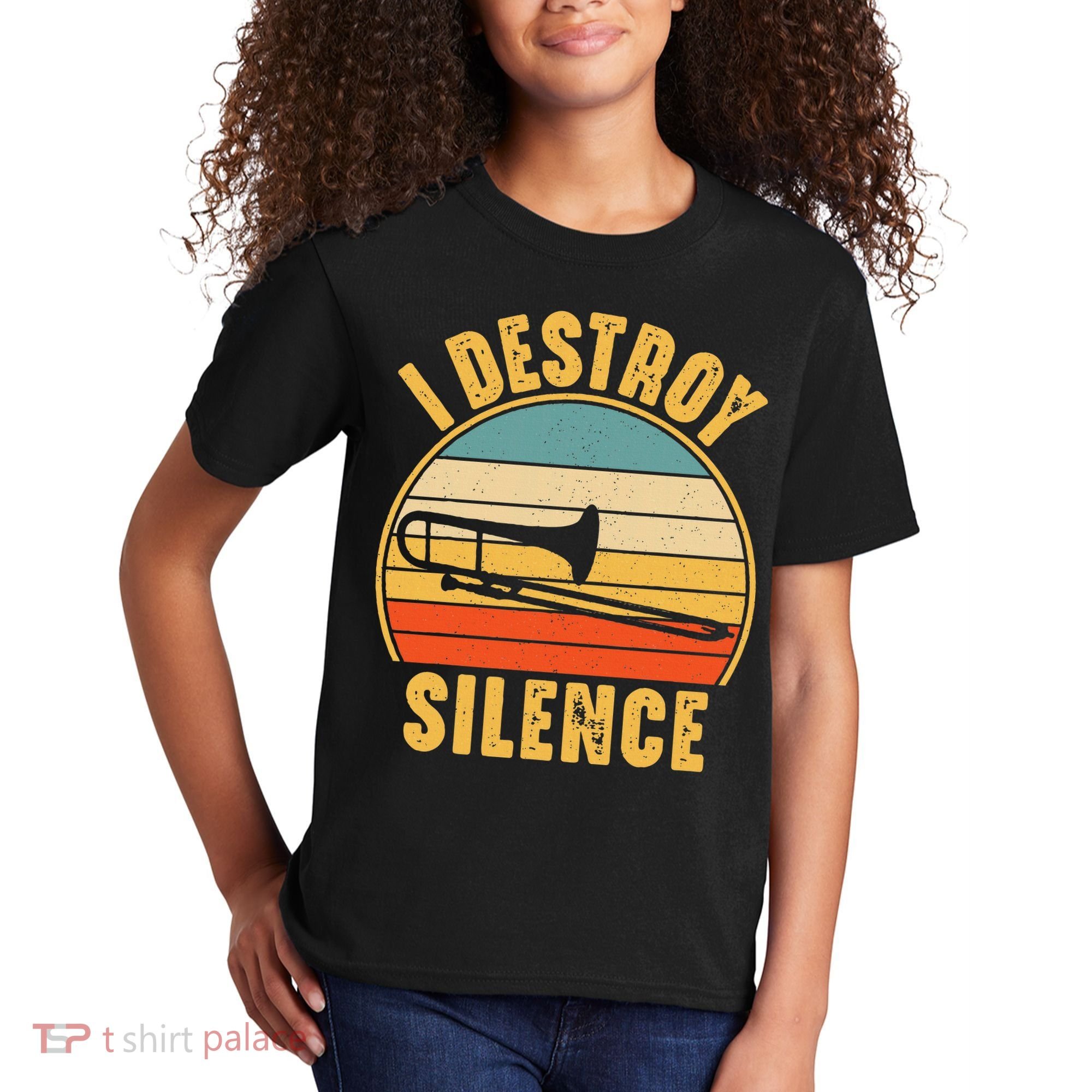 Trombonist Funny I Destroy Silence Trombone Player Kids T-Shirt