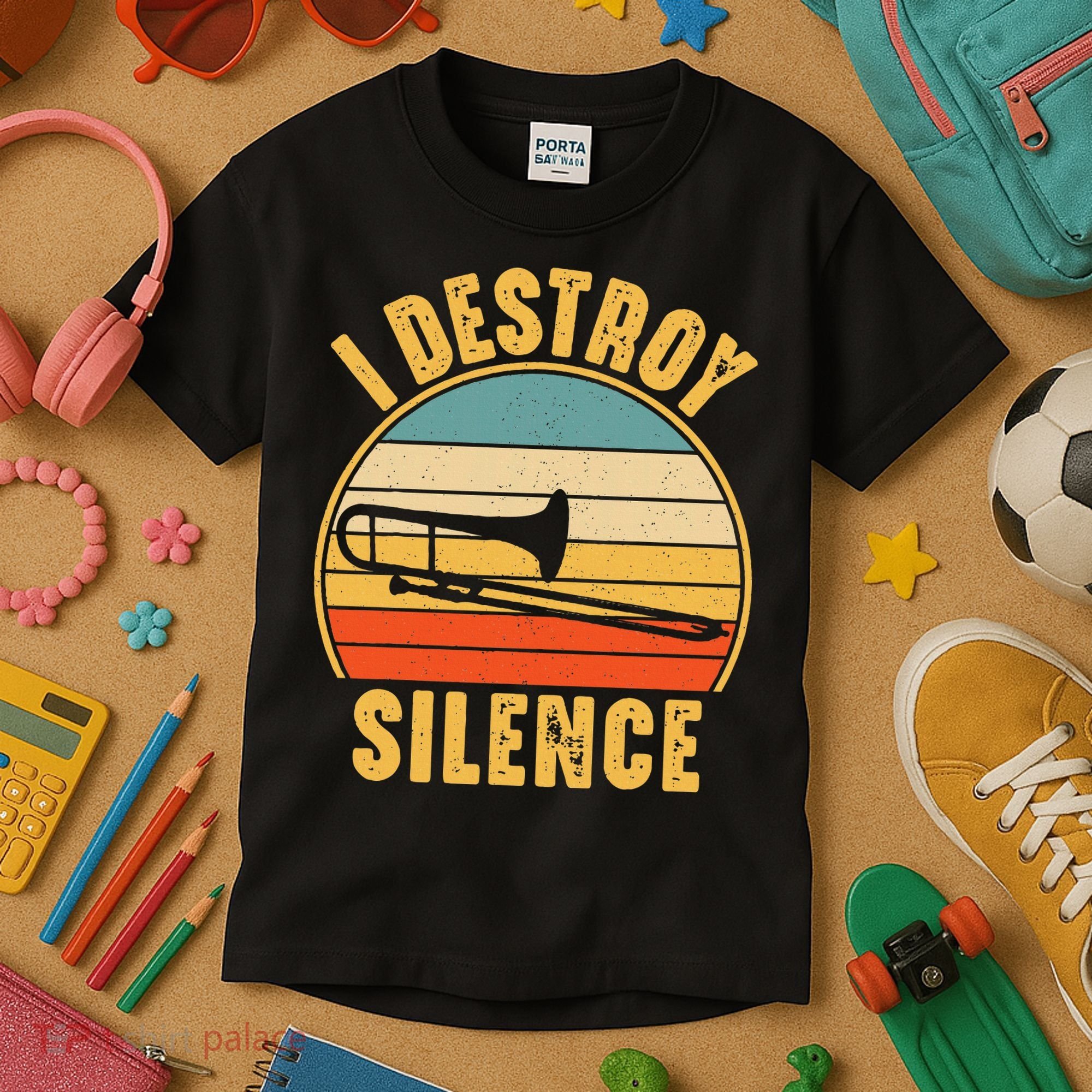 Trombonist Funny I Destroy Silence Trombone Player Kids T-Shirt
