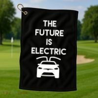 The Future Is Electric Car Golf Towel thumb 1