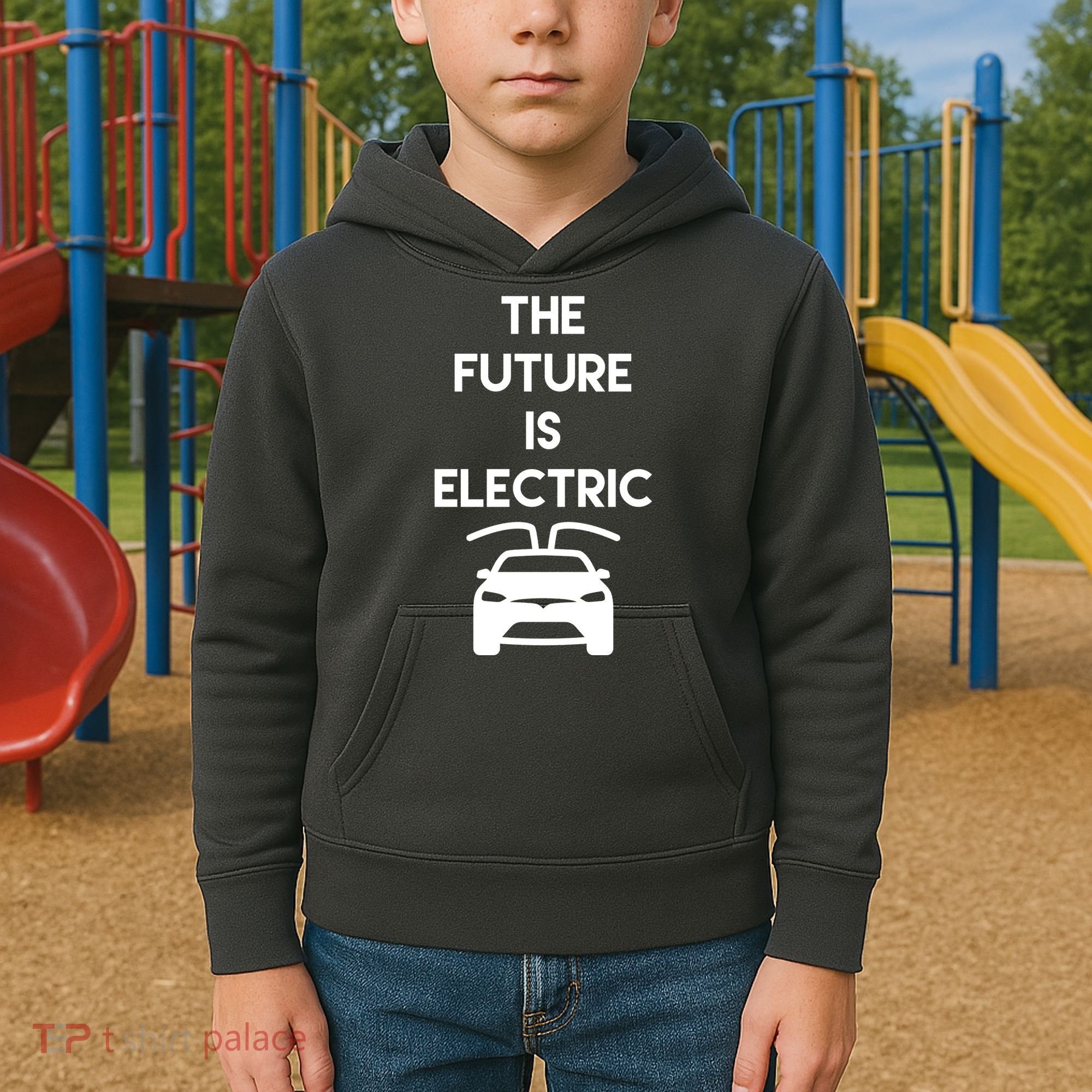 The Future Is Electric Car Kids Hoodie