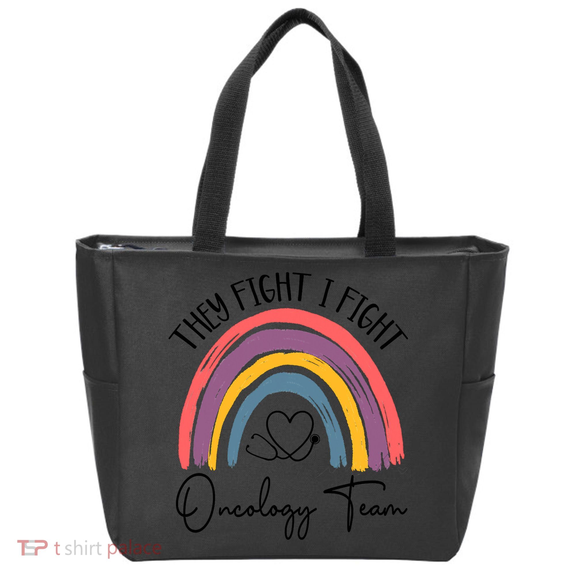 They Fight I Fight Oncology Team Boho Rainbow Tote Bag