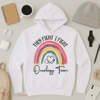They Fight I Fight Oncology Team Boho Rainbow Hoodie thumb 3