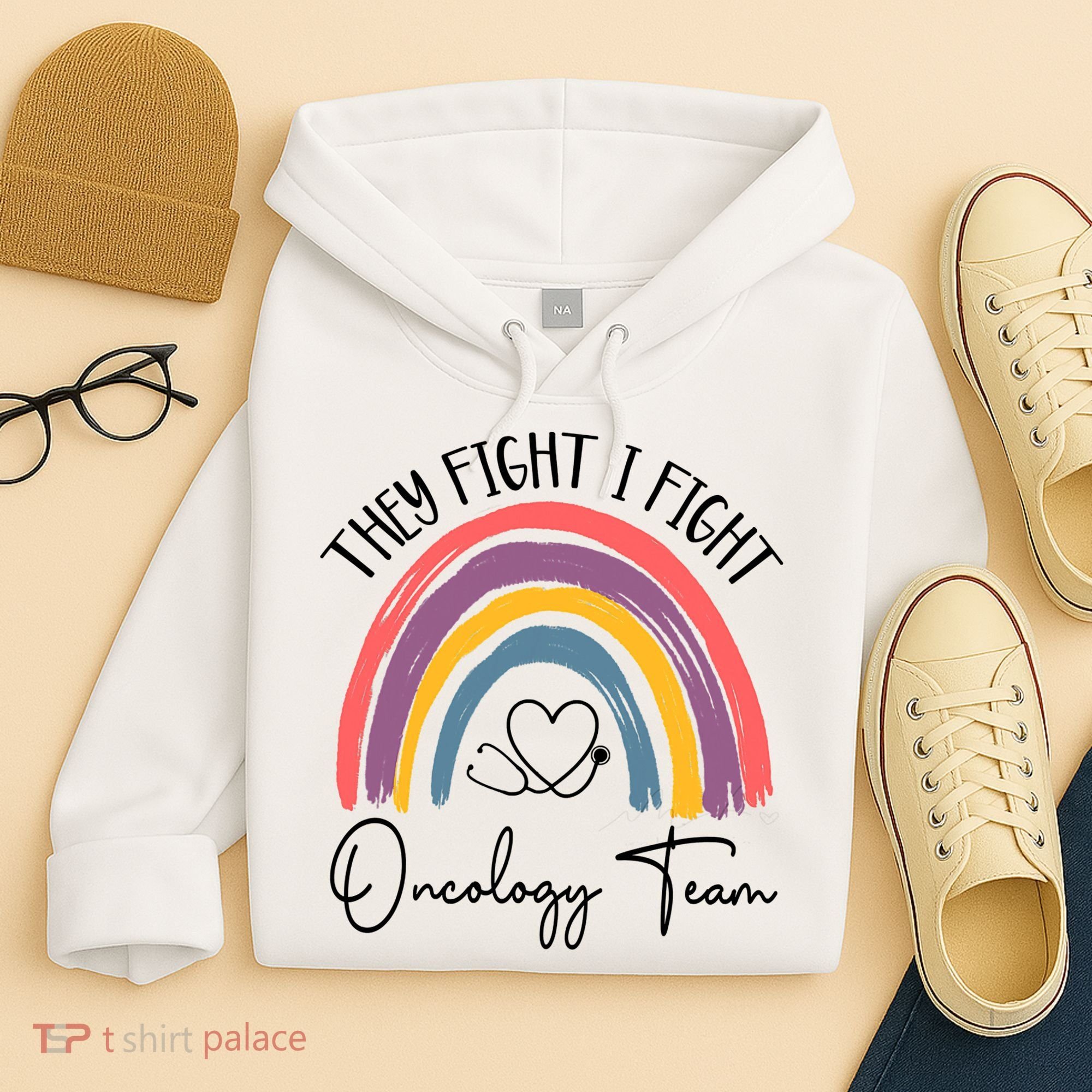They Fight I Fight Oncology Team Boho Rainbow Hoodie