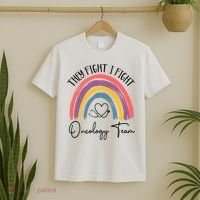 They Fight I Fight Oncology Team Boho Rainbow T-Shirt thumb 2