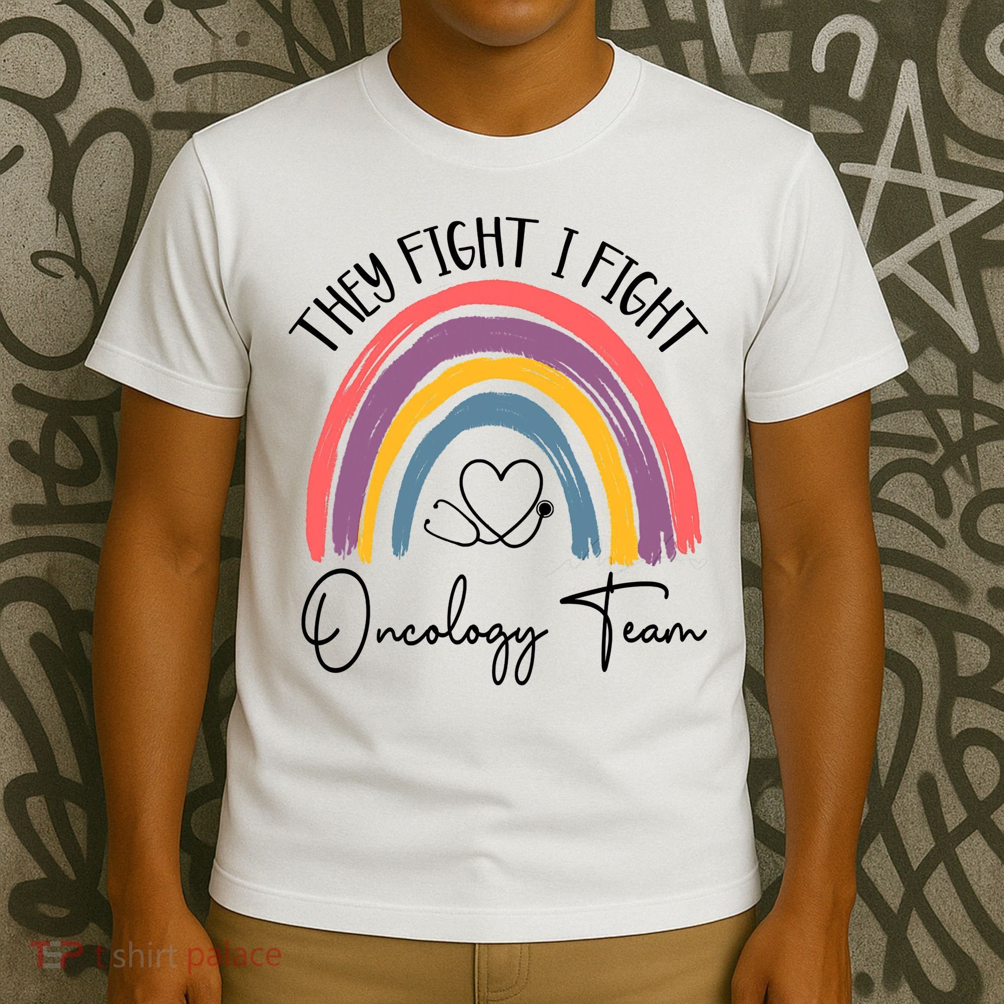 They Fight I Fight Oncology Team Boho Rainbow T-Shirt