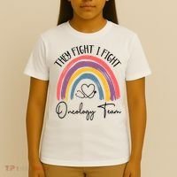 They Fight I Fight Oncology Team Boho Rainbow T-Shirt thumb 4
