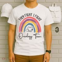 They Fight I Fight Oncology Team Boho Rainbow T-Shirt thumb 6