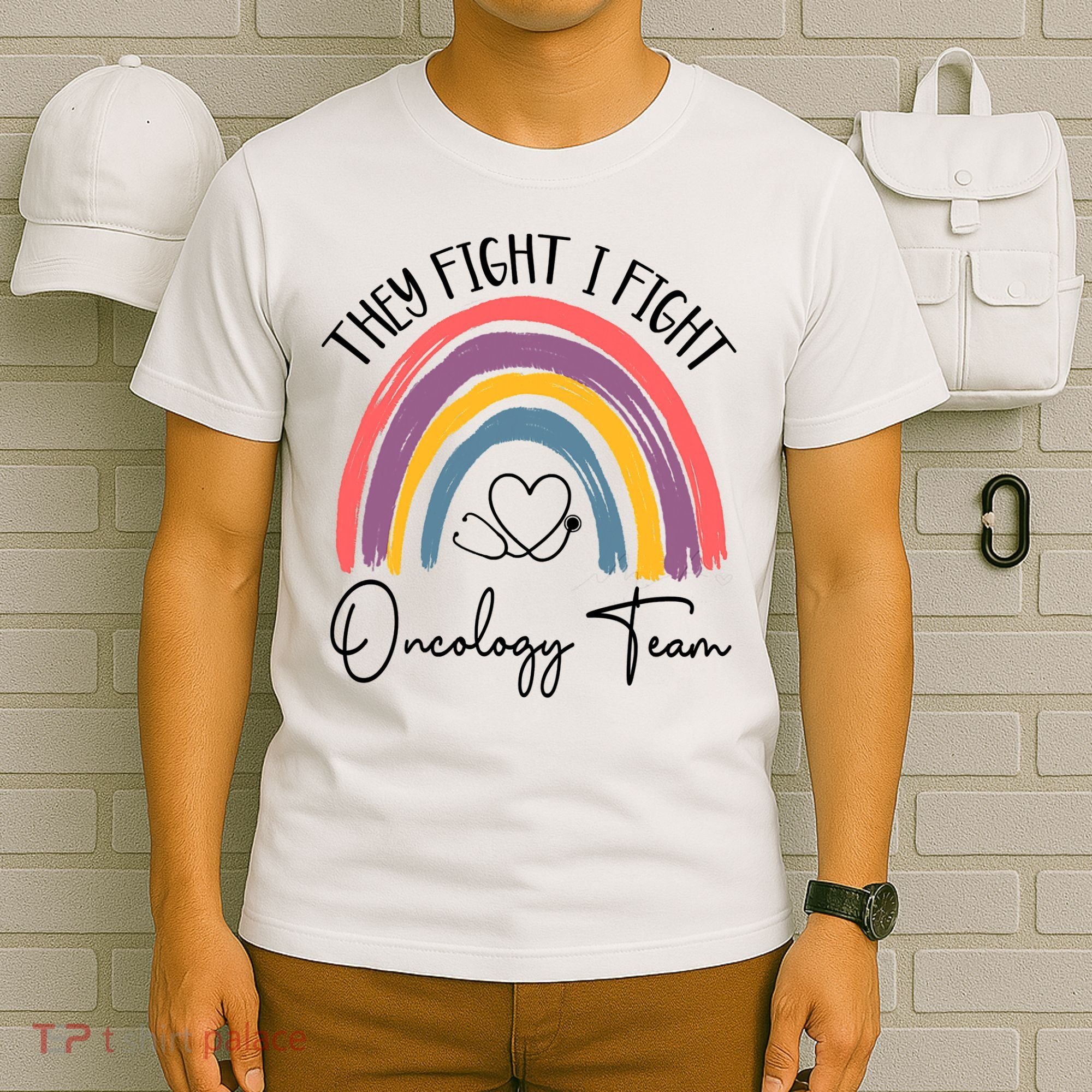 They Fight I Fight Oncology Team Boho Rainbow T-Shirt