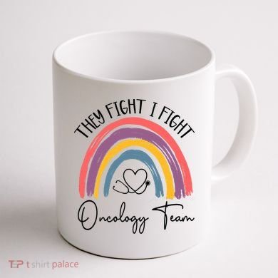 They Fight I Fight Oncology Team Boho Rainbow Coffee Mug back