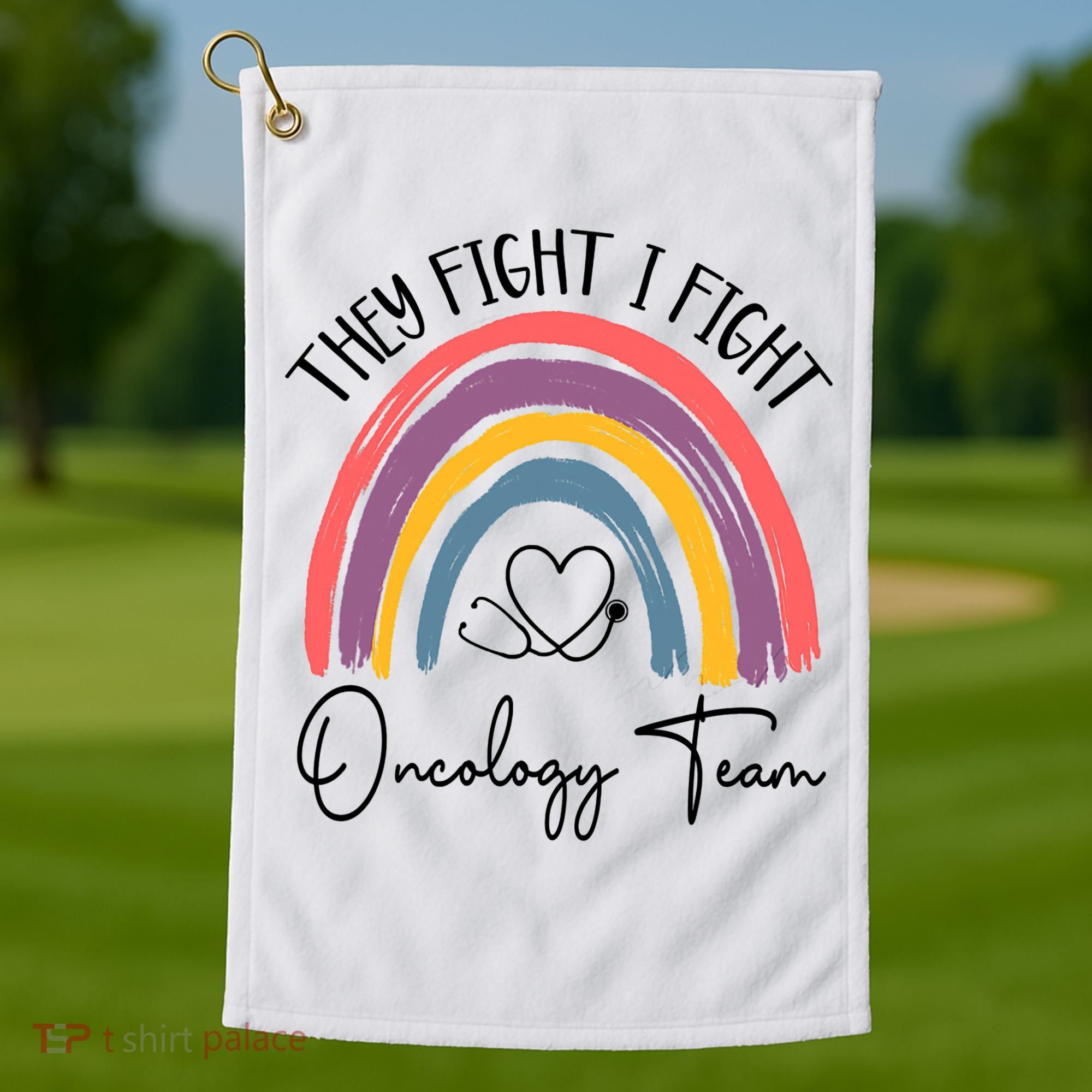 They Fight I Fight Oncology Team Boho Rainbow Golf Towel