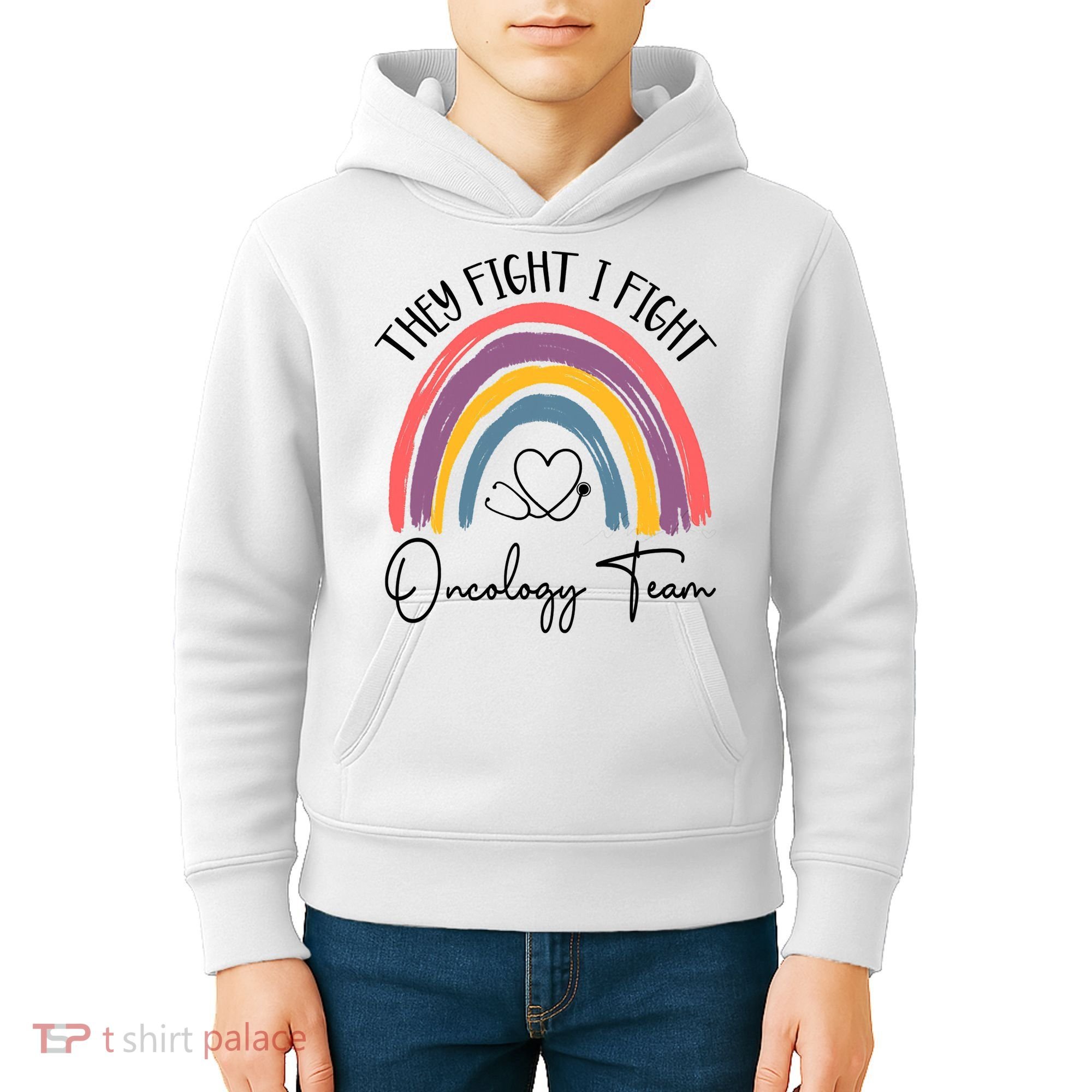 They Fight I Fight Oncology Team Boho Rainbow Kids Hoodie