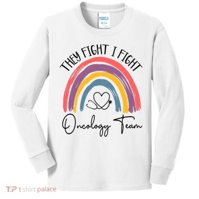 They Fight I Fight Oncology Team Boho Rainbow Kids Long Sleeve Shirt