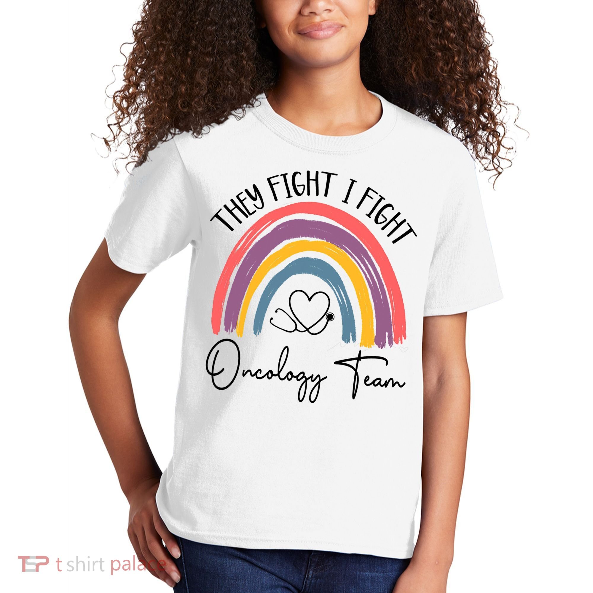They Fight I Fight Oncology Team Boho Rainbow Kids T-Shirt