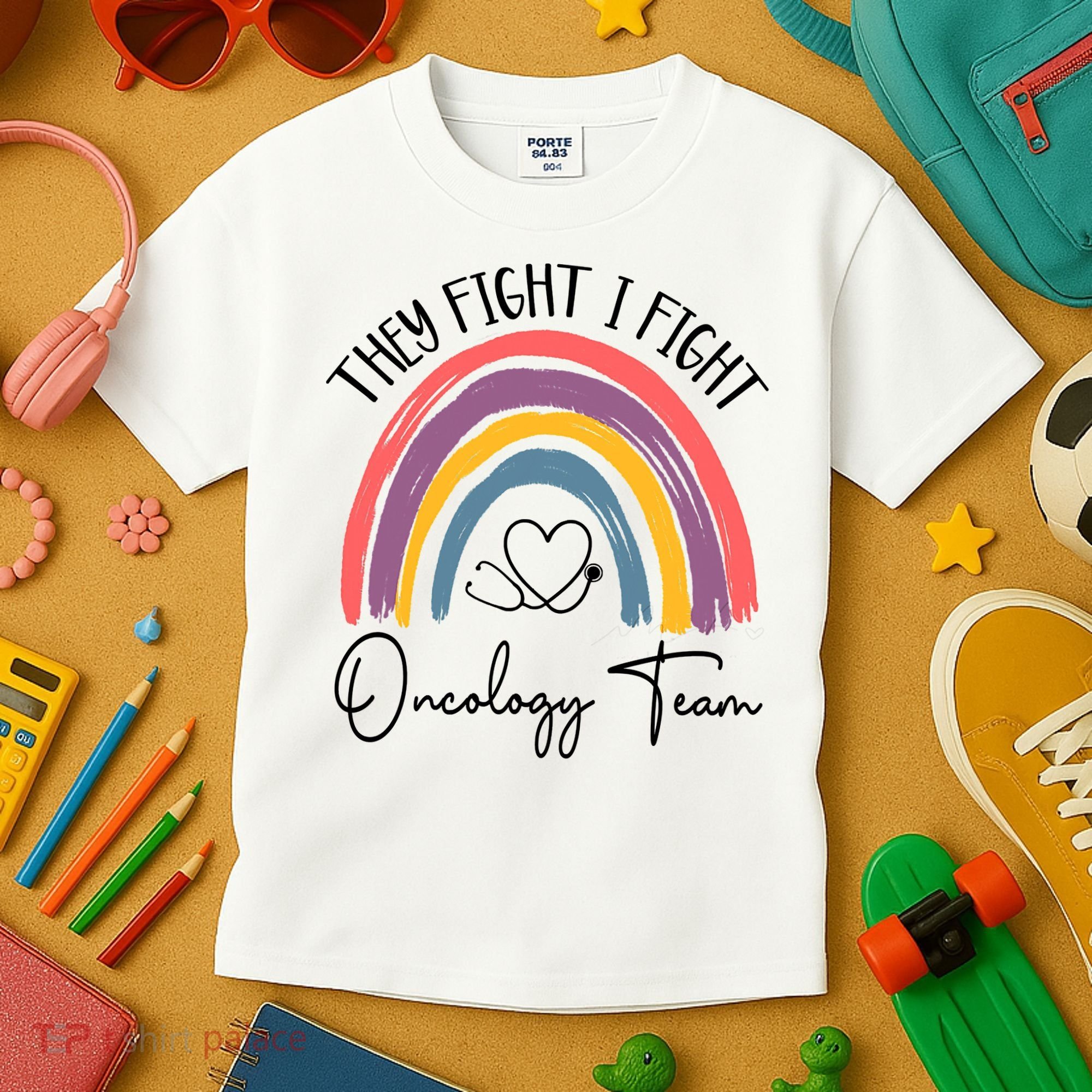 They Fight I Fight Oncology Team Boho Rainbow Kids T-Shirt