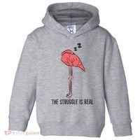 Tired Flamingo Lazy Flamingo The Struggle Is Real Toddler Hoodie thumb 0