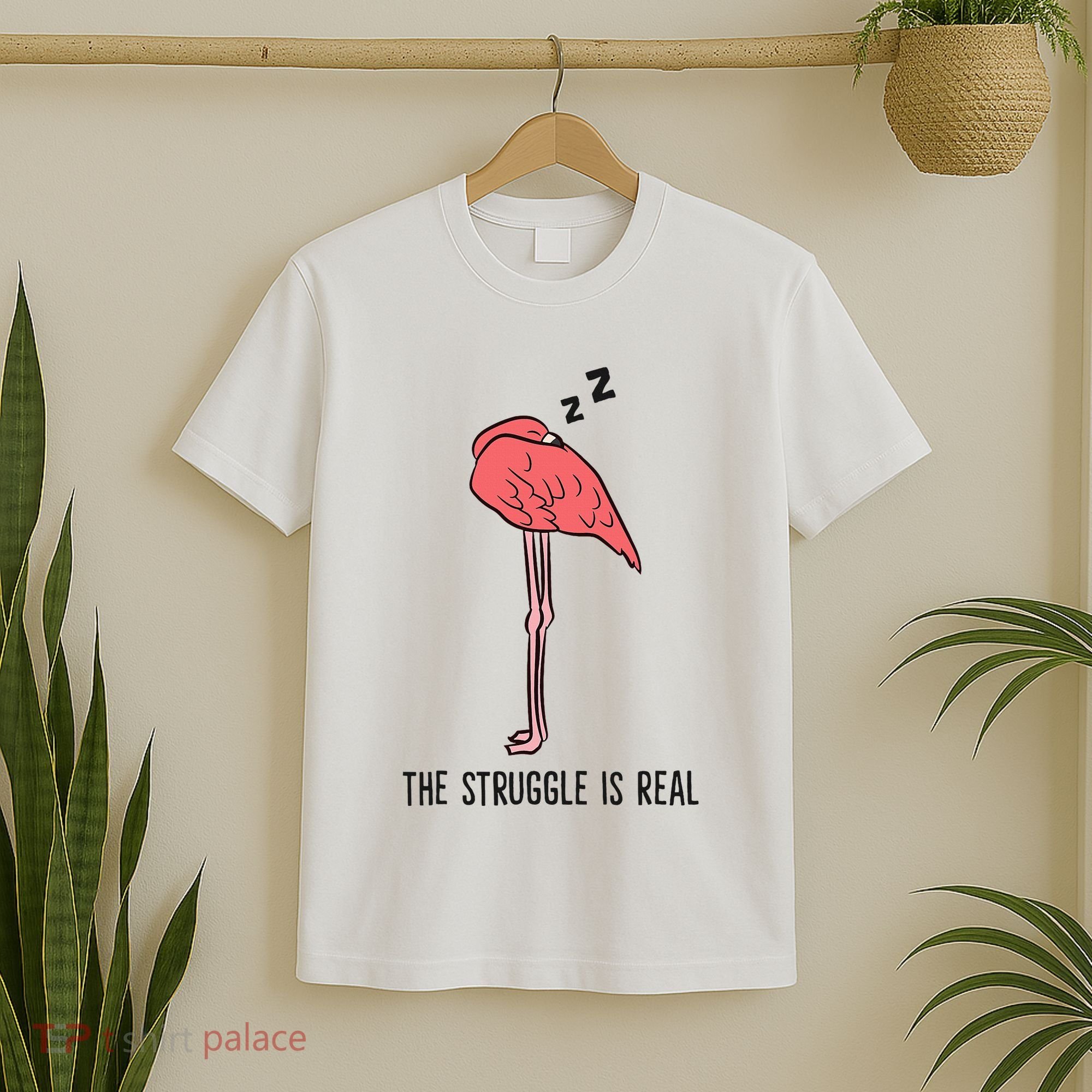 Tired Flamingo Lazy Flamingo The Struggle Is Real T-Shirt