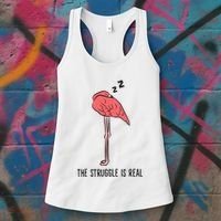Tired Flamingo Lazy Flamingo The Struggle Is Real Women's Tank Top thumb 3