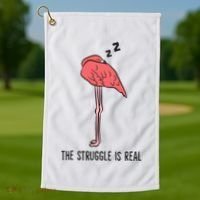 Tired Flamingo Lazy Flamingo The Struggle Is Real Golf Towel thumb 1