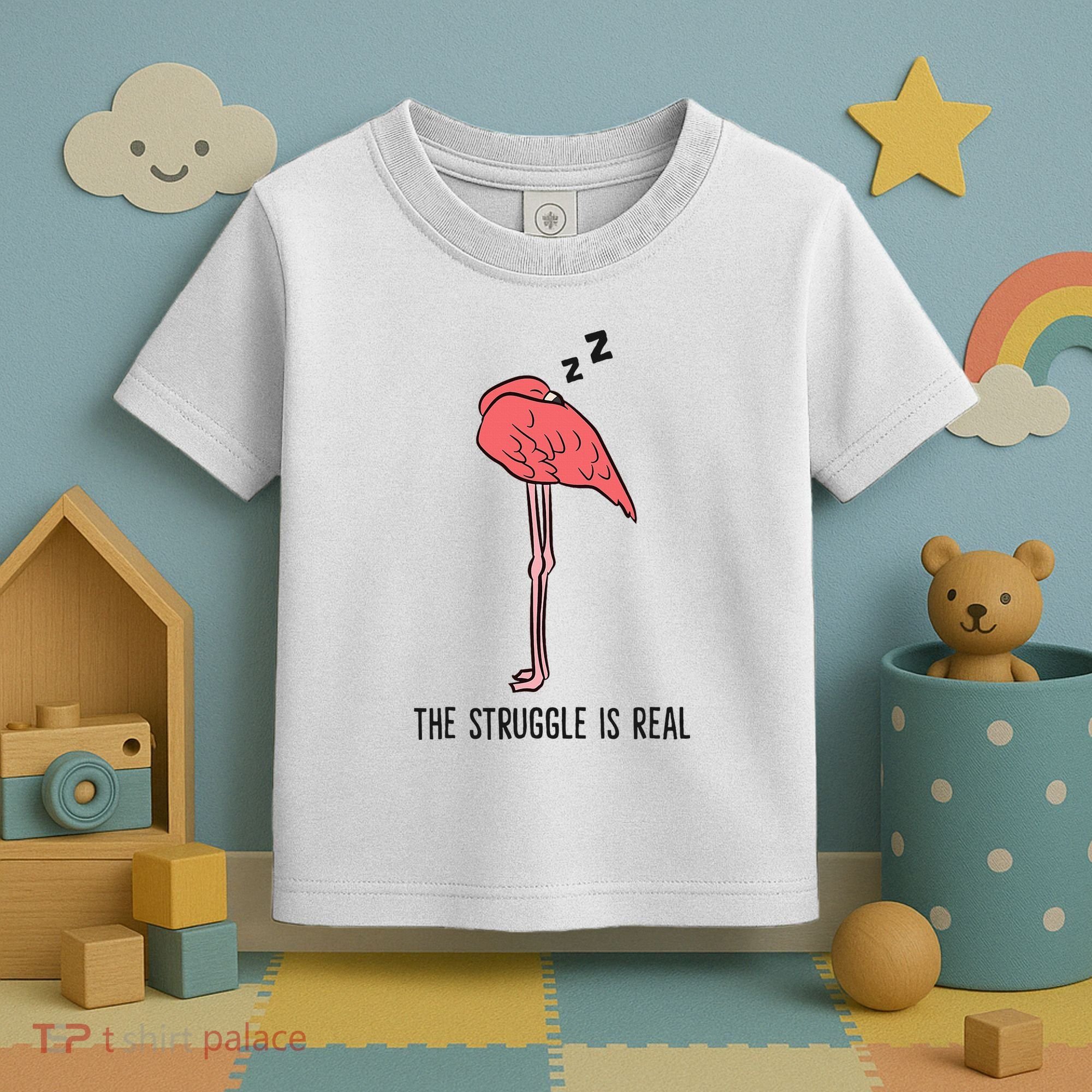 Tired Flamingo Lazy Flamingo The Struggle Is Real Toddler T-Shirt