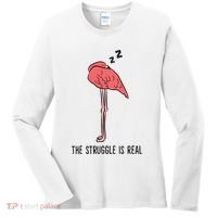Tired Flamingo Lazy Flamingo The Struggle Is Real Women's Long Sleeve Shirt thumb 0
