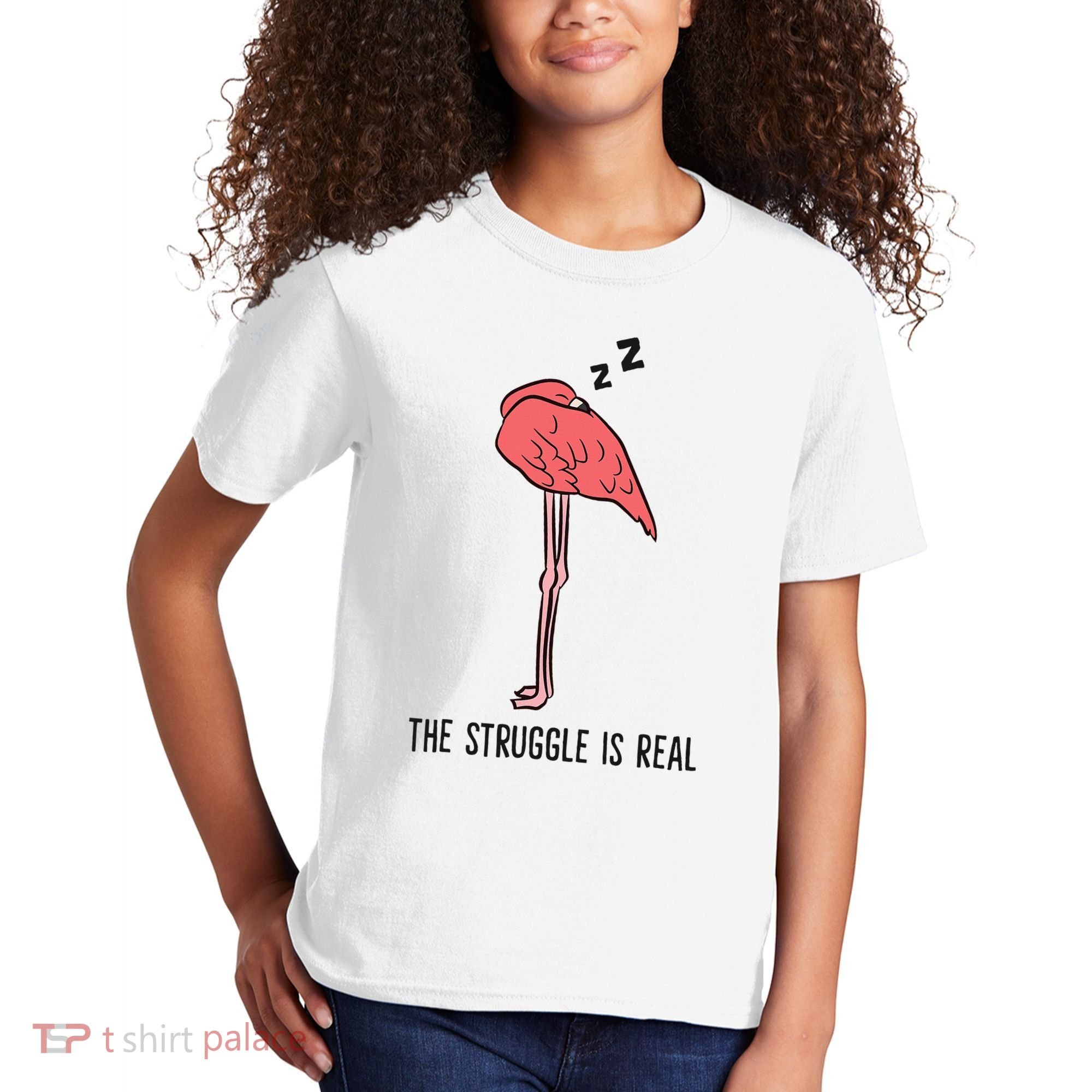 Tired Flamingo Lazy Flamingo The Struggle Is Real Kids T-Shirt