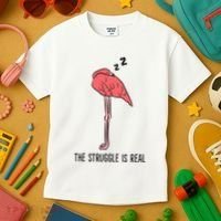 Tired Flamingo Lazy Flamingo The Struggle Is Real Kids T-Shirt thumb 3