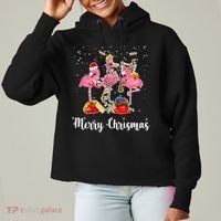 Three Flamingos Merry Christmas Ladies Heavyweight Boxy Pullover Hoodie thumb 0