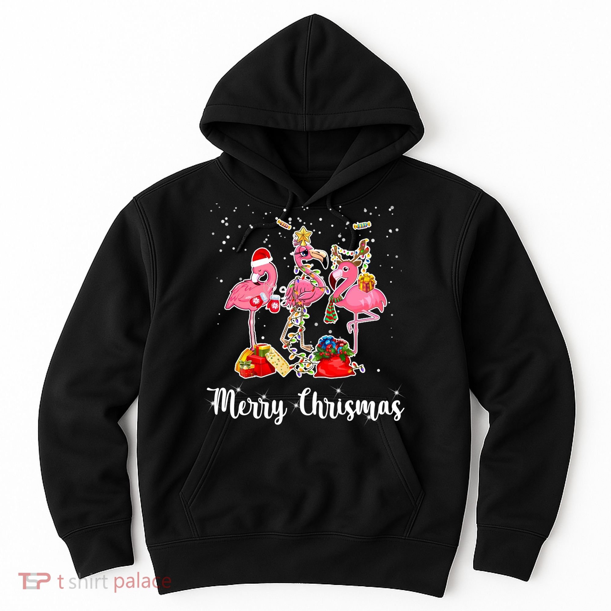Three Flamingos Merry Christmas Hoodie